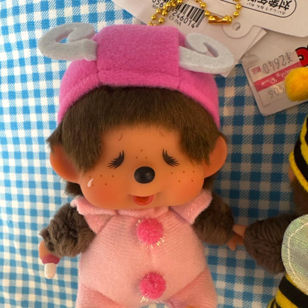 新品☆モンチッチ　顔でかssキーチェーン　てんとう虫、ミツバチ、蝶々 3点セット