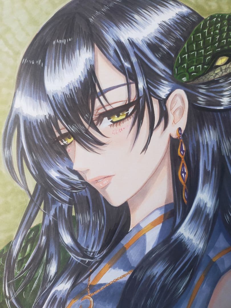 【真筆一点物】十二美神シリーズ：翠蓮 (オリジナル/大色紙/肉筆画/コピック)