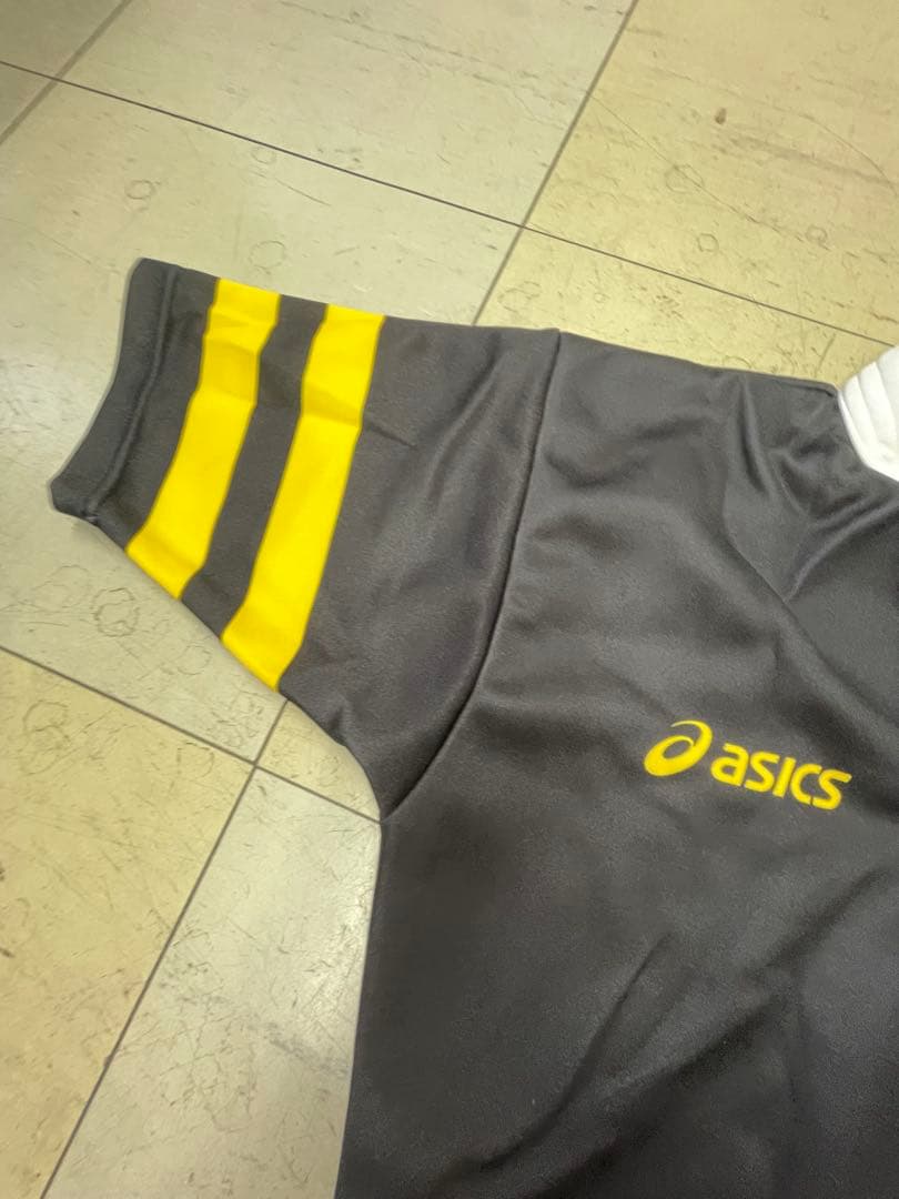 s*u様 asics グレー/イエロー ポロシャツ ラガーシャツ