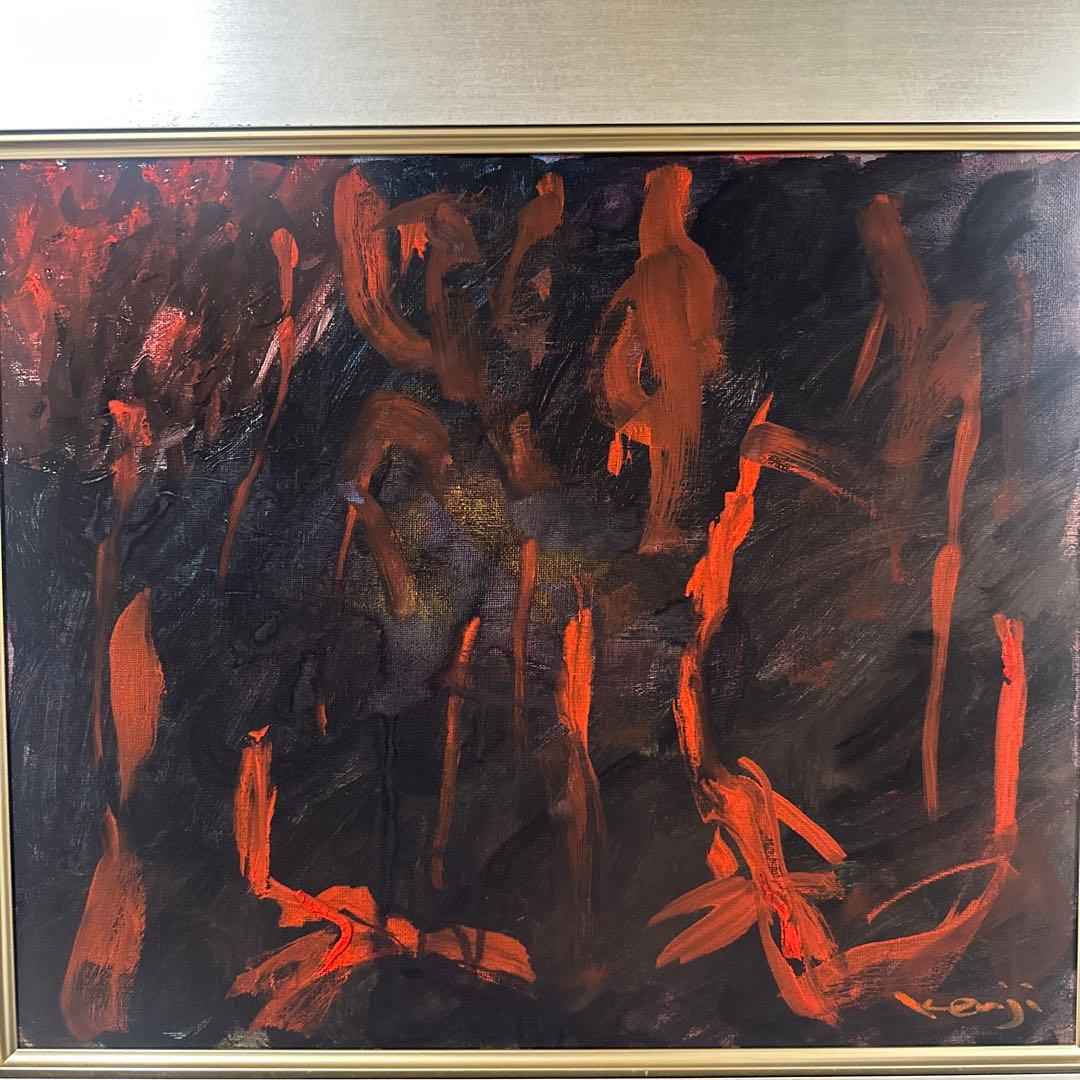 抽象画　肉筆油彩画 絵画　ア-ト　RED インテリア　額縁