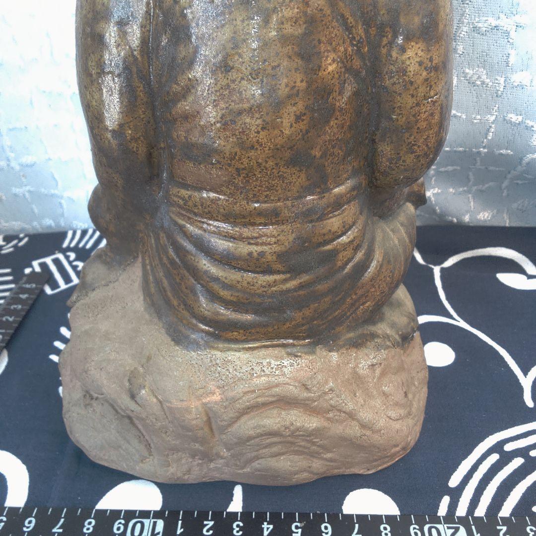 骨董９ 二六焼？親指欠損あります注意。陶器製 笑顔の僧侶像 約20cm