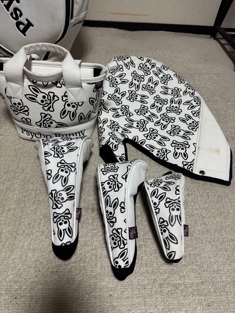Psycho Bunny キャディバッグ ラウンドバックヘッドカバー白黒ウサギ柄