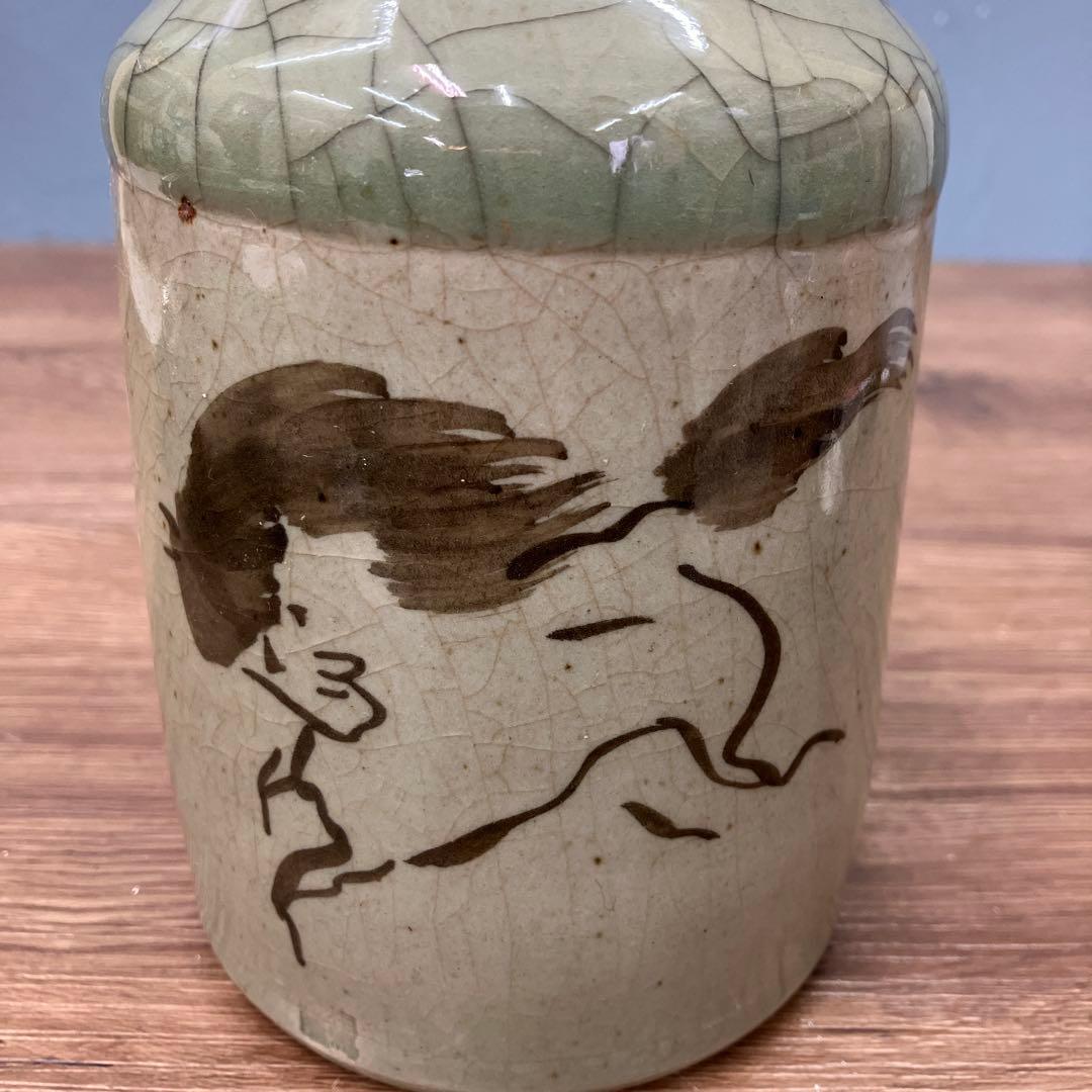 D-壁 伝統工芸 大堀相馬焼 徳利 花瓶 走り駒 縁起物 青磁 貫入 花器