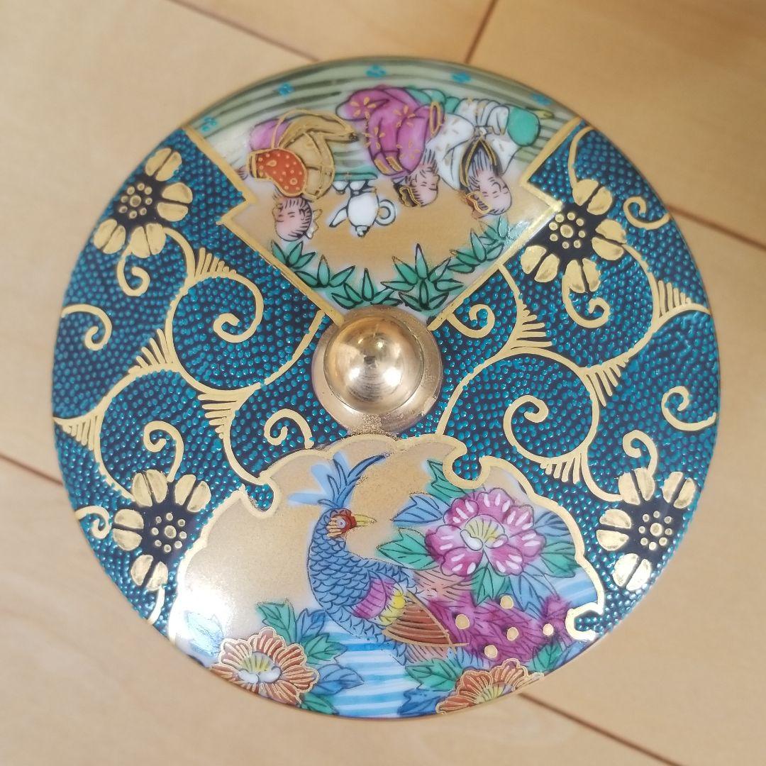 九谷焼 蓋付き 茶器  青粒 幸仙