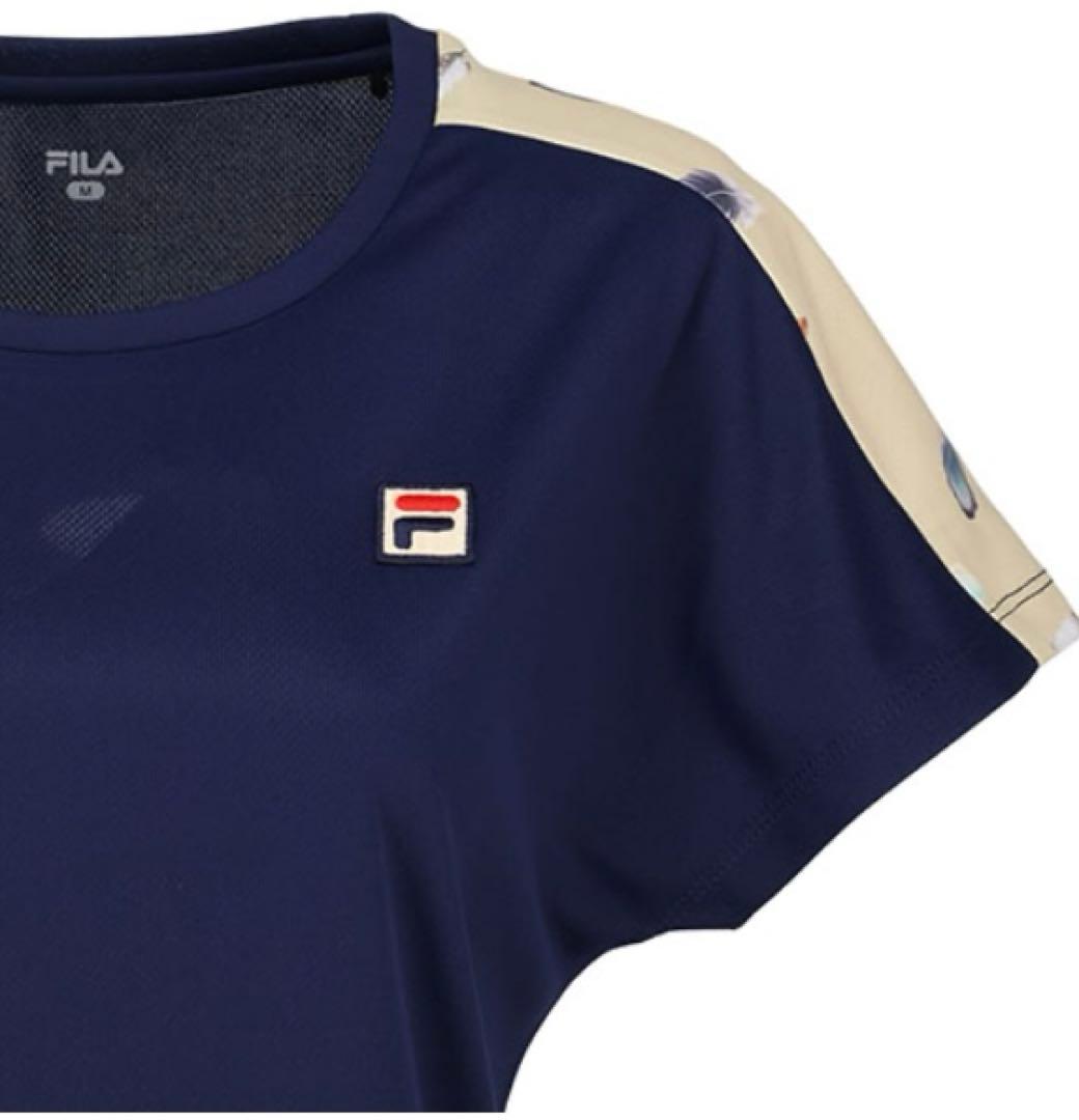 No.131 FILA 羽根模様のゲームシャツ☆NAVY☆新品☆XL☆