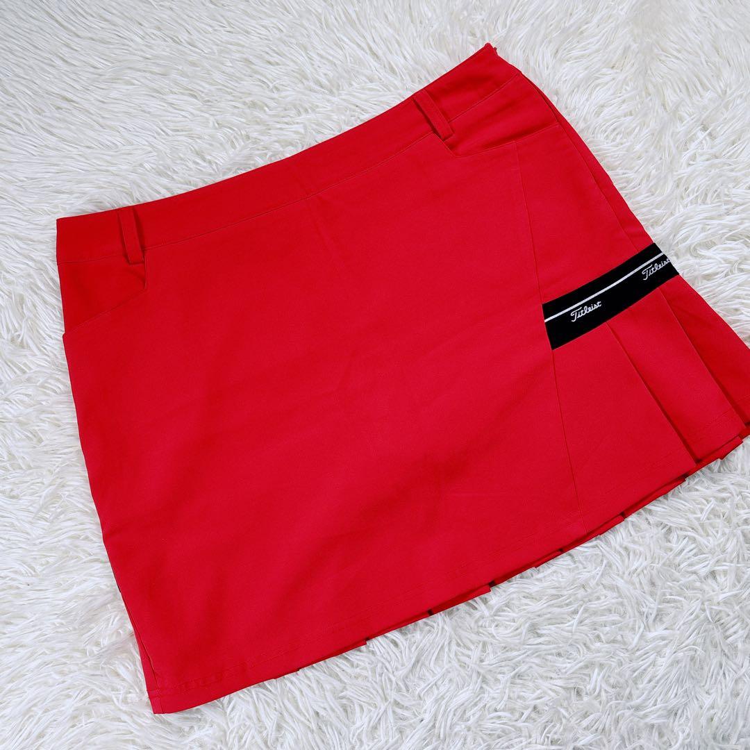 【レディースXXL⭐️極美品】タイトリスト　ゴルフスカート　赤　ラインロゴ　大きめ