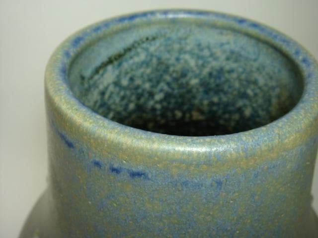 花瓶■丸い実 花器「新開寛山造」京焼き 共箱 共布 華道道具 青釉 時代物 骨董