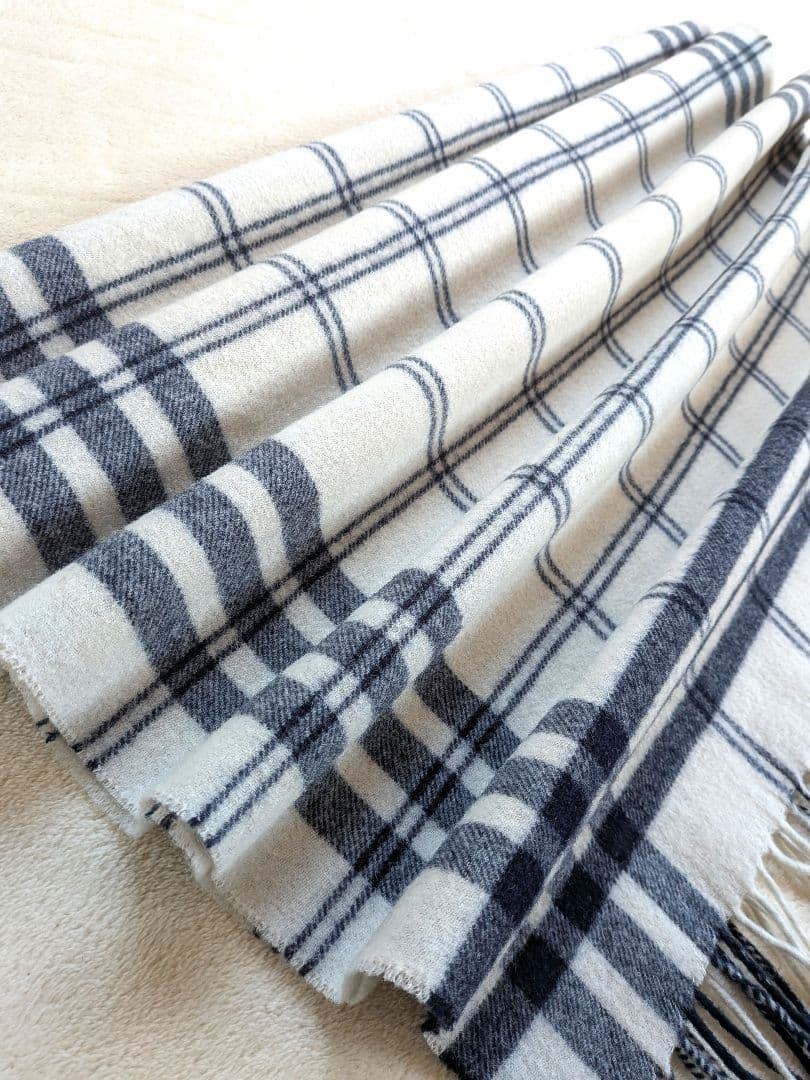 ラルフローレン　ブランケット　ホワイト&ブルー　WOOL100%　アウトドア
