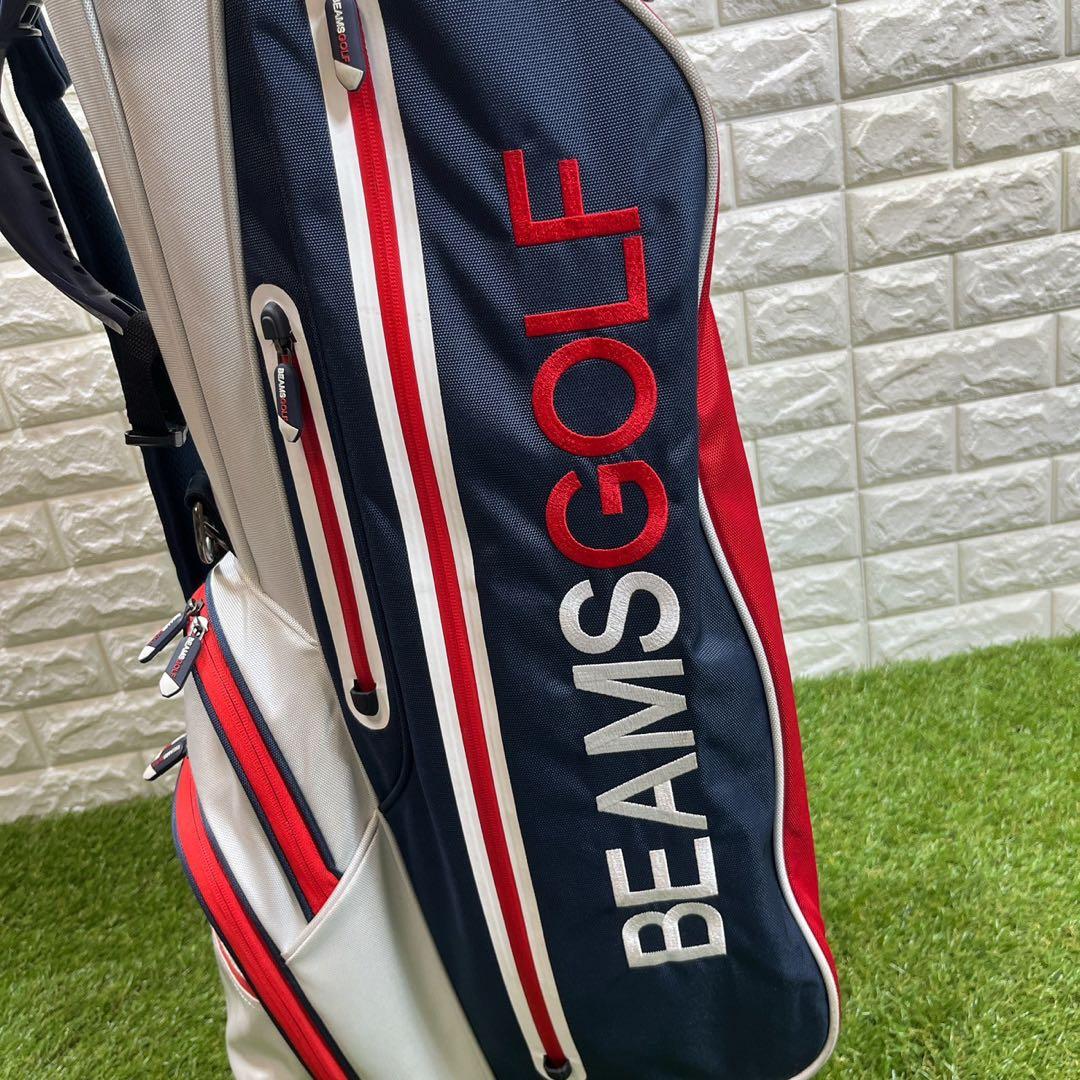 BEAMS GOLF スタンドキャディバッグ 白×赤×青
