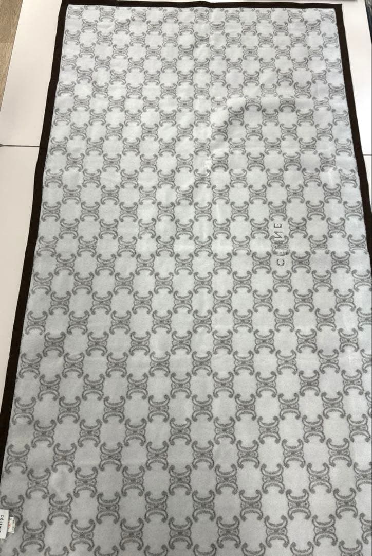 CELINE セリーヌ 綿毛布 ブランケット ハーフケット マカダム総柄 グレー