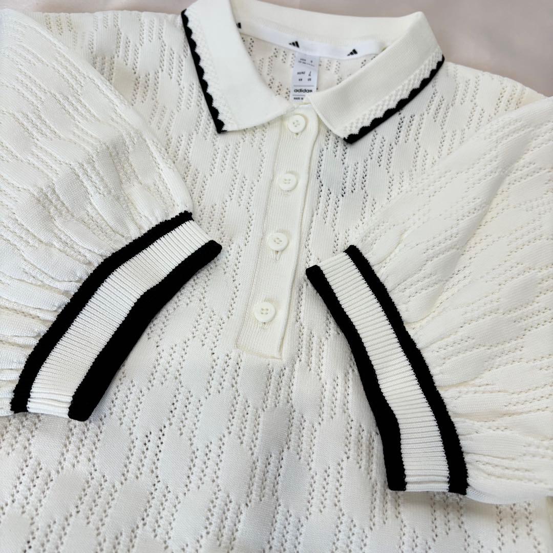 新品ゴルフ　パフスリーブニット　ジャガード柄プリーツスカートセット　大きめサイズ