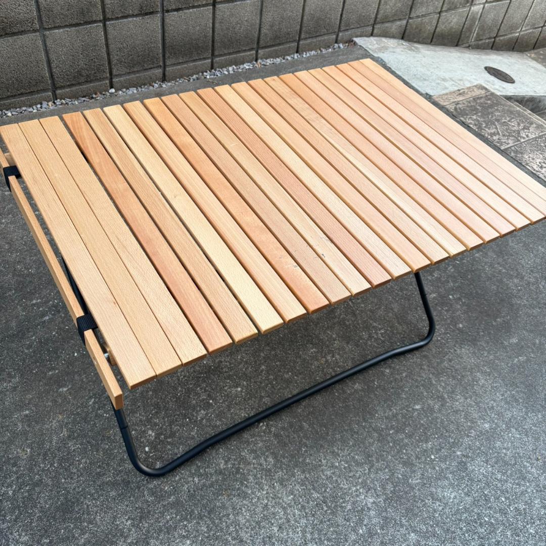 FIELDOOR 折りたたみテーブル 木製天板 アウトドア 90×60×45
