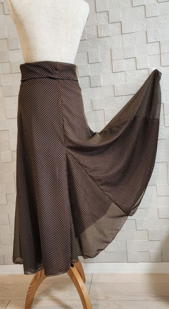 【10%Off】フラメンコ ファルダ 練習用 シアーストレッチ 茶色水玉 極軽量