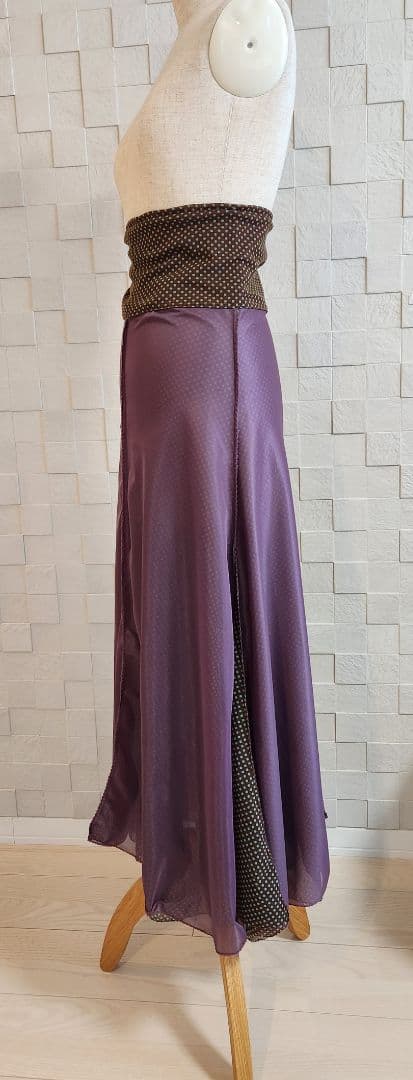 【10%Off】フラメンコ ファルダ 練習用 シアーストレッチ 茶色水玉 極軽量