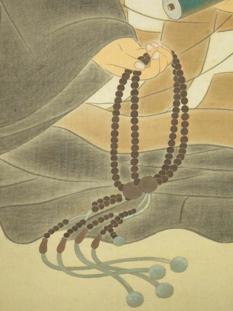 平高醒邨 　「日蓮上人 御影」（日蓮聖人座図） 　絹本 日本画　師；菊池桂月