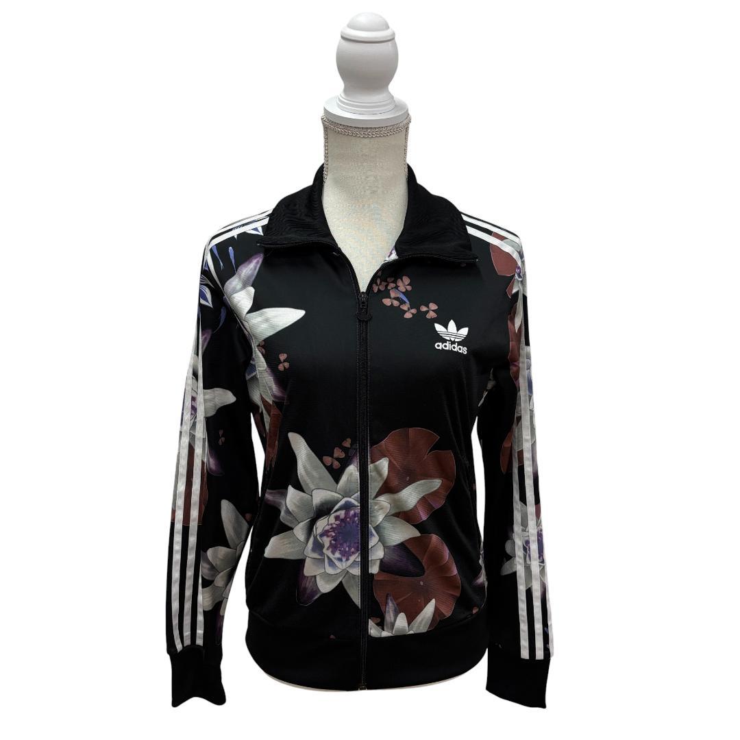 adidas アディダス トラックジャケット　黒×花柄 長袖 ジャージ L