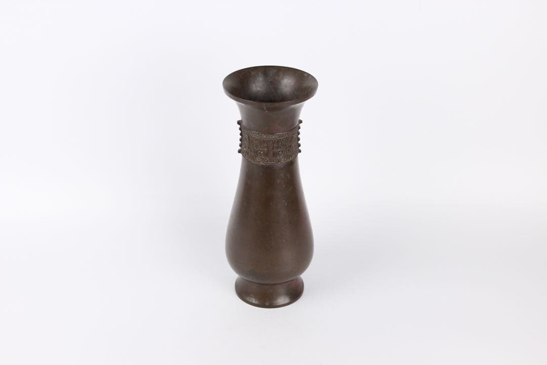 藏六造 饕餮文銅瓶 花瓶　青銅器写 唐金 花入 唐物写　遺古居 　EL11-27
