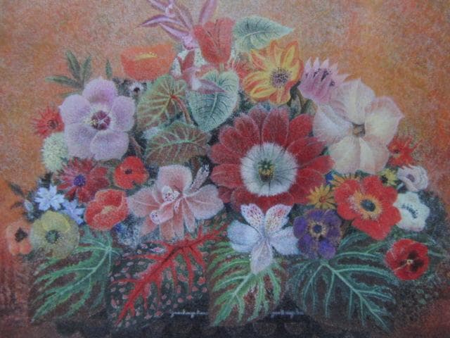 岡鹿之助、【献花】、新品高級額 額装付、年代物・希少画集画、状態良好