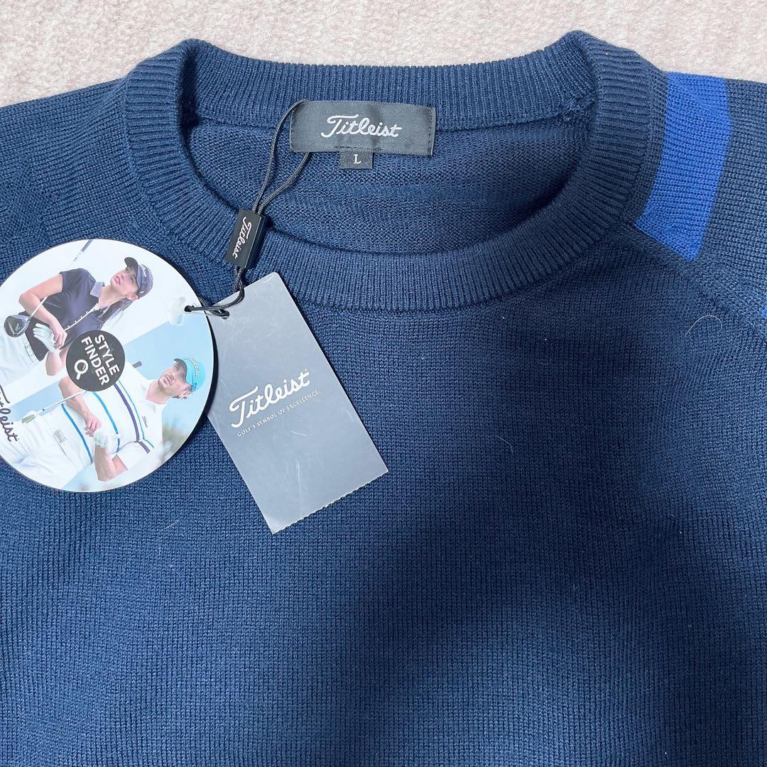 週末現定価格Titleist ネイビー ストライプ クルーネックニット Ｌゴルフ