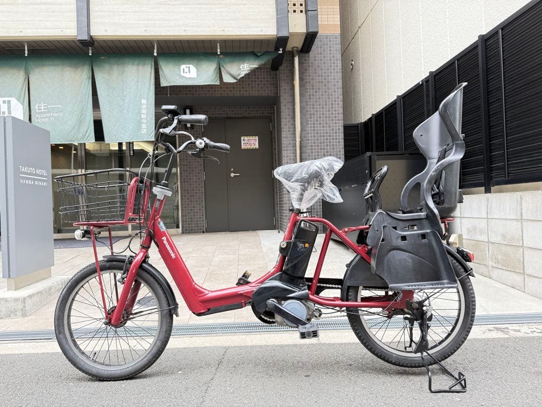 大阪府　子供乗せ　パナソニック　 電動アシスト自転車 赤 チャイルドシート付き