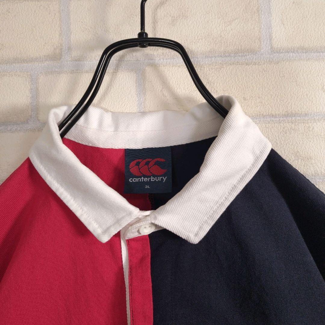 カンタベリー★肉厚 総刺繍 切替 半袖 ラガーシャツ マルチカラー 2XL