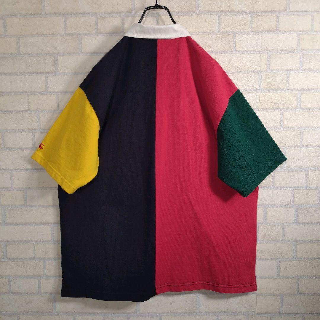 カンタベリー★肉厚 総刺繍 切替 半袖 ラガーシャツ マルチカラー 2XL