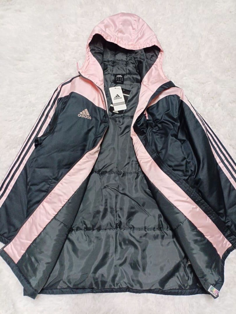 新品 adidas ベンチコート レディース グレー ピンク M