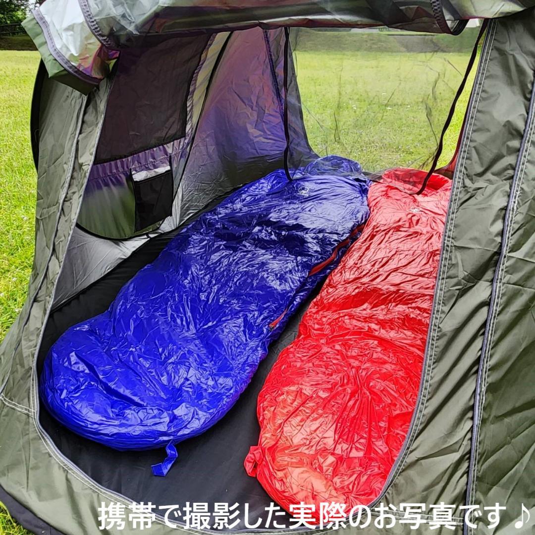 アウトドア　防水　グース　ダウン　マミー型 寝袋　シュラフ ブルー　400g