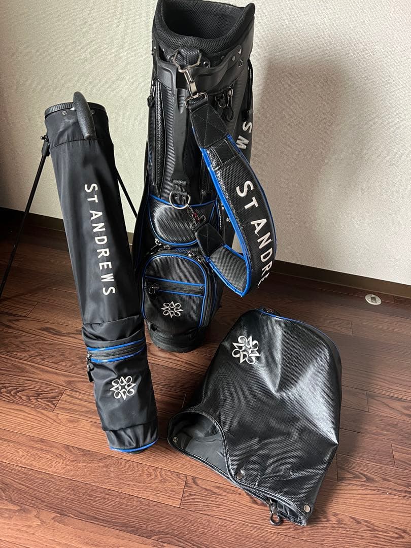 ST ANDREWS キャディバッグ ブラック/ブルー 収納サブバック付き