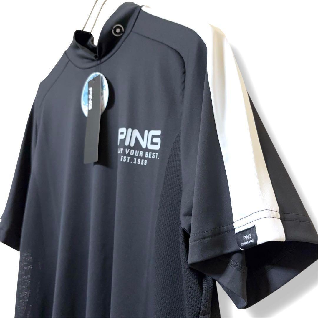 [新品] PING 高通気素材メッシュ ハイネック ゴルフ シャツ 別注 黒 M