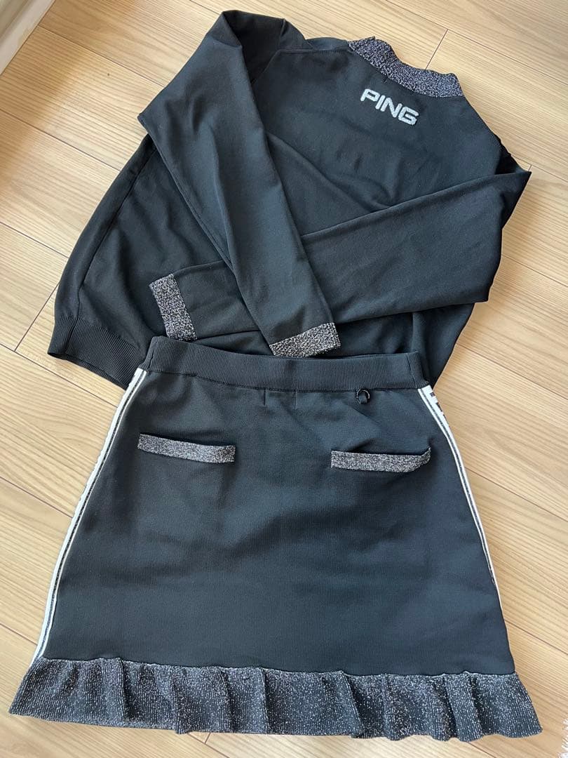 PING ピン　レディース　トップス　ニット　長袖　薄手　春　軽い　ブラック