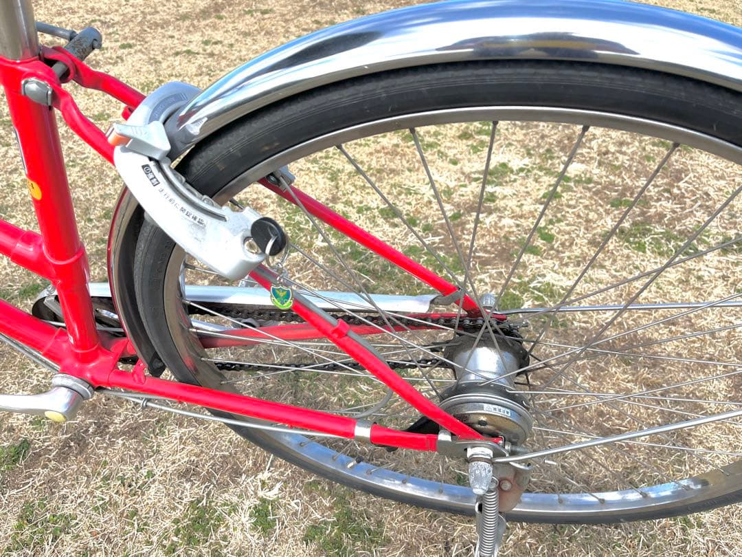 BRIDGESTONE シティサイクル 赤 前カゴ付き　27インチ
