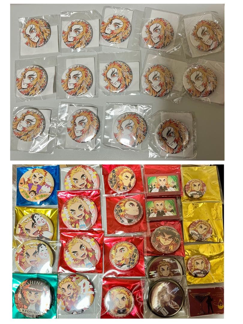 鬼滅の刃 煉獄杏寿郎 炭治郎 缶バッジ 繋がるアクリルスタンド セット
