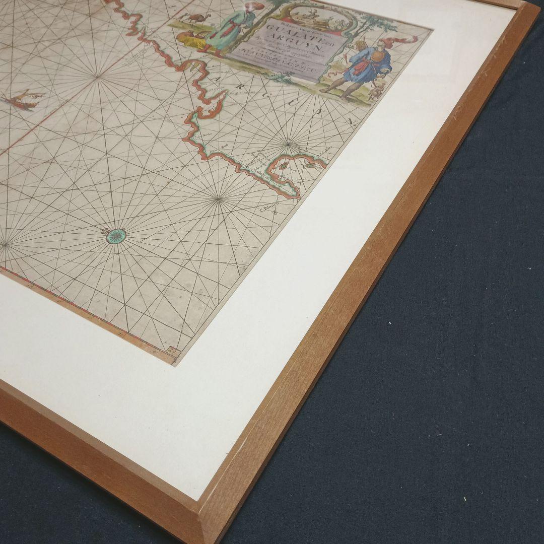 額装品　17世紀　J. ヴァン クーレン作　「西サハラの海岸線」　海図　大型作品