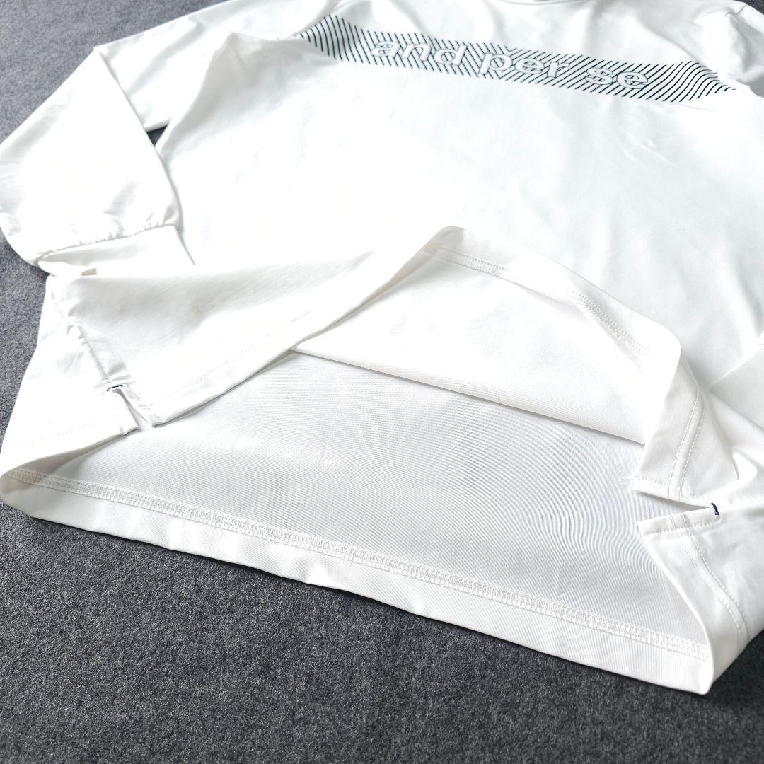 美品 アンパスィ 春 長袖モックネックシャツ 立体ロゴ ストレッチ L 白
