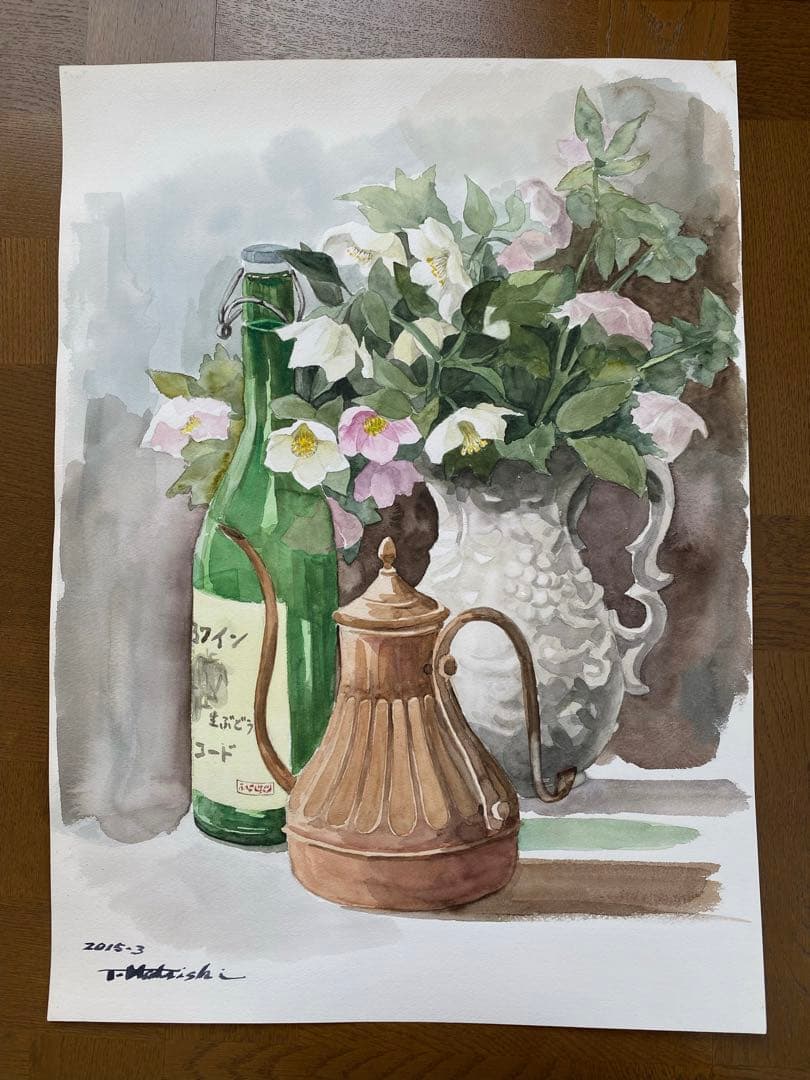 水彩画　クリスマスローズ　マーメイド紙　冬の絵　絵画　アート　インテリア