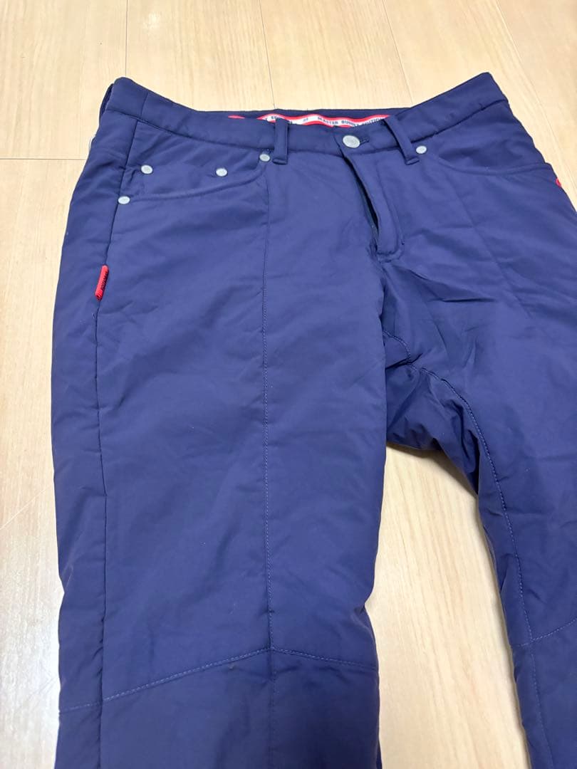 保温　ネイビー ストレートパンツ レディース