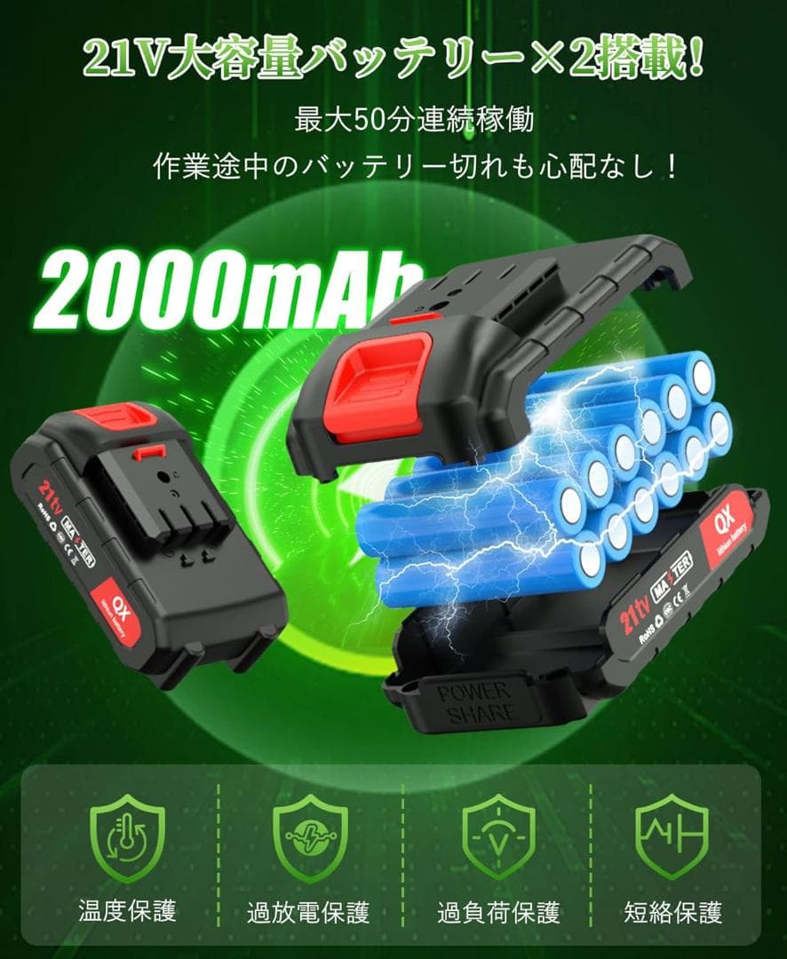 草刈り機 充電式 650W純銅モーター搭載 最大出力1880W大容量