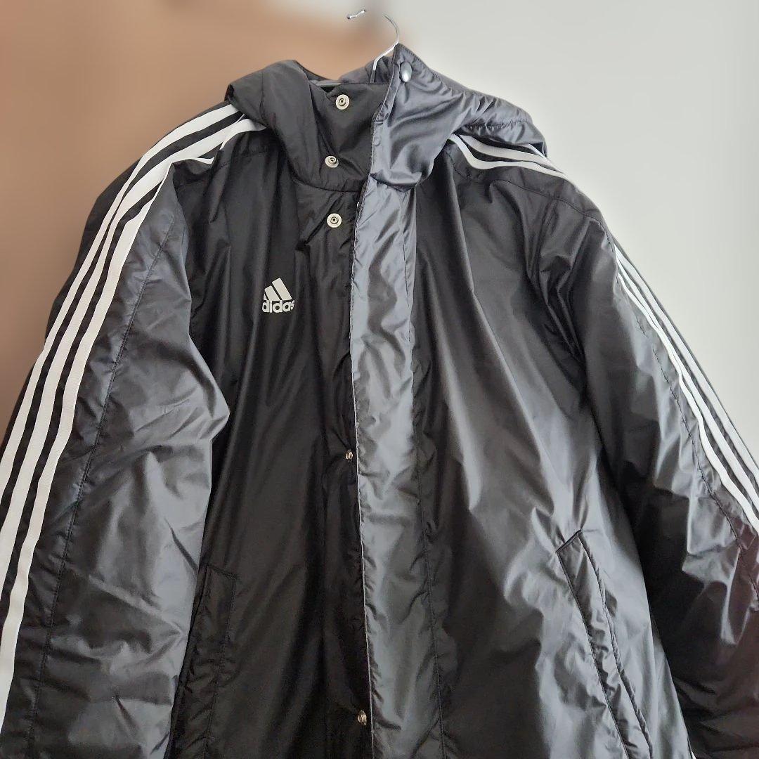 新品未使用！adidas ストライプベンチコート ロング丈　黒