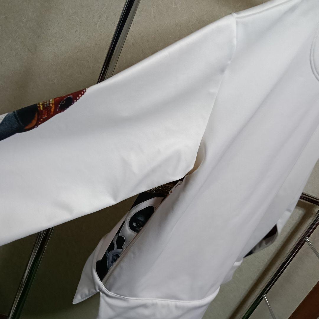 ラッセルノ 裏起毛ハイネックトレーナー 白×黒 袖ルチャマスク／SIZE:4