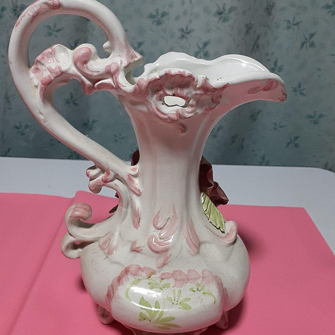 メードイン　イタリア　ピンク薔薇　美品　作家　手作り花瓶　マリーアントワネット