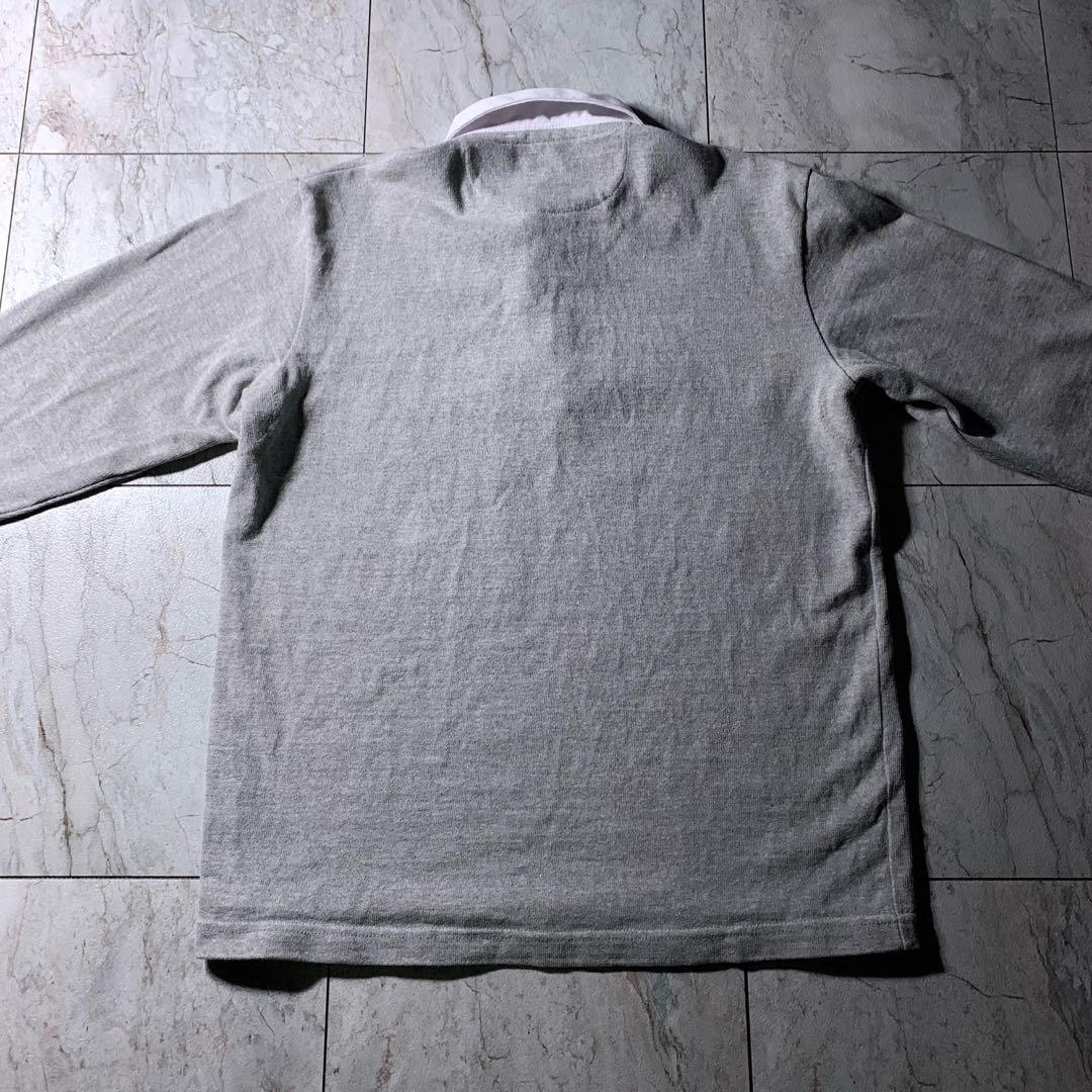 美品 BARBARIAN ラガーシャツ 長袖 ポロシャツ グレー 無地 カナダ製