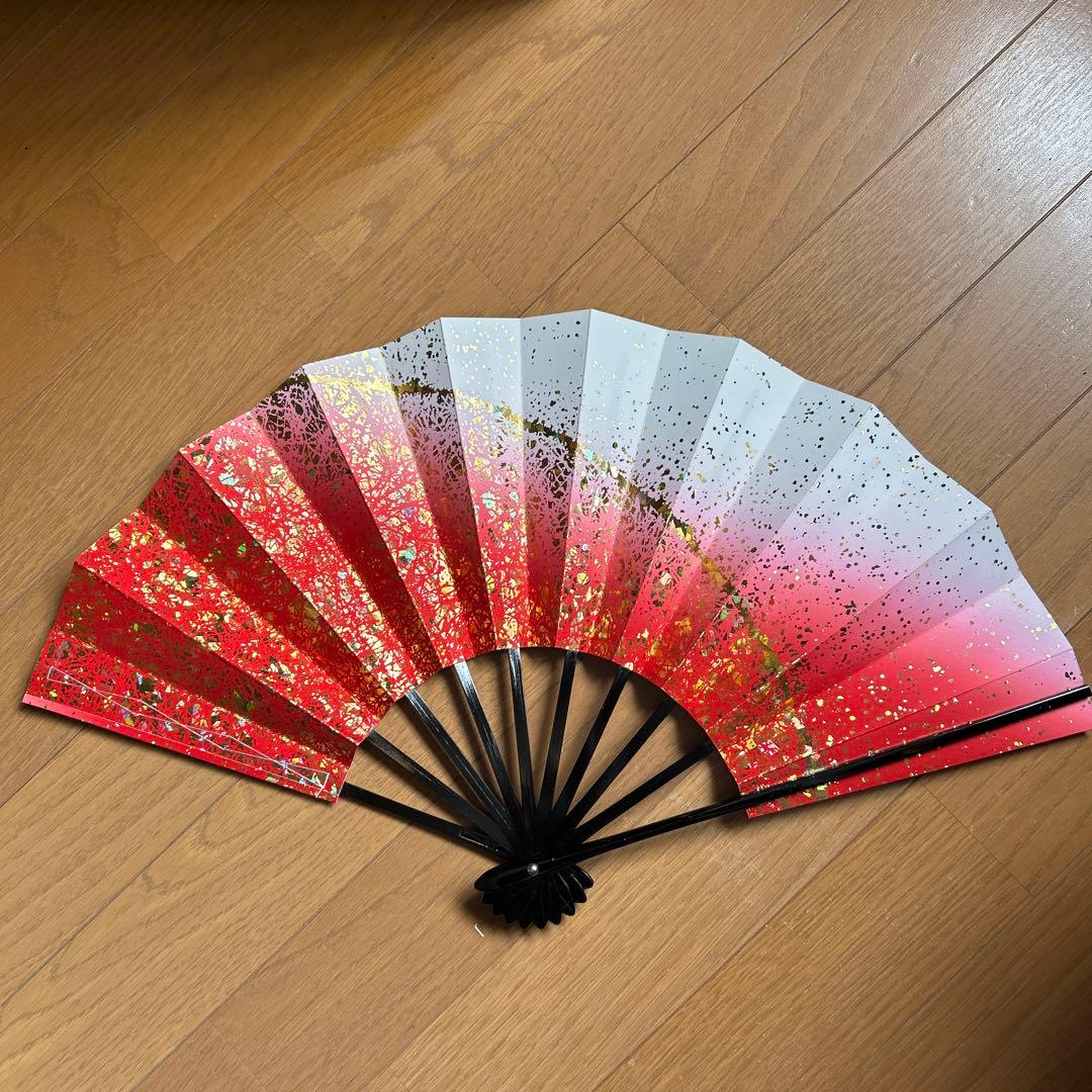 舞扇子 赤白金箔模様 ⑰