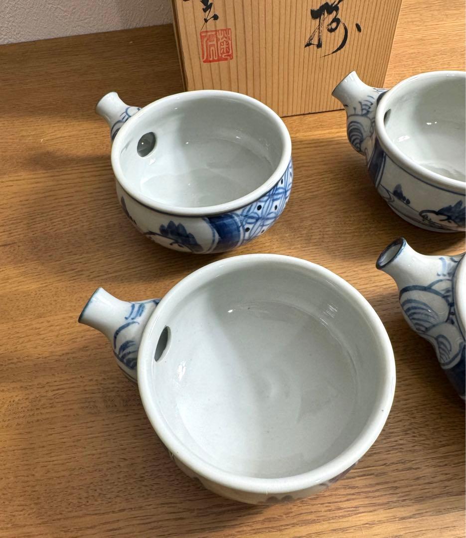 417染付　祥瑞山水紋　片口小鉢揃　4客組　未使用品　共箱