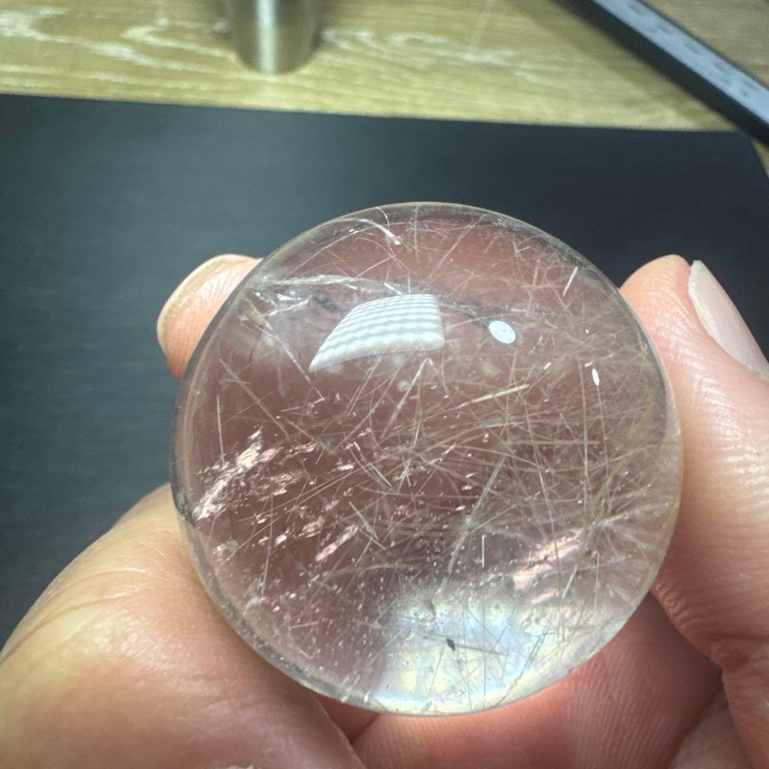 高透明 ルチルクォーツ スフィア 約31mm 多色針 水晶玉