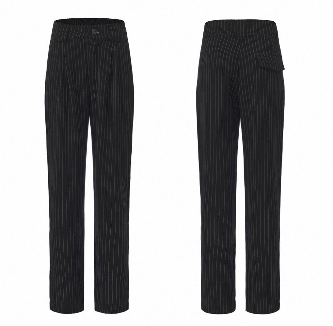 社交ダンス★新品★M★パーティー★レッスン★ウエスト伸縮★パンツ★ストライプ柄