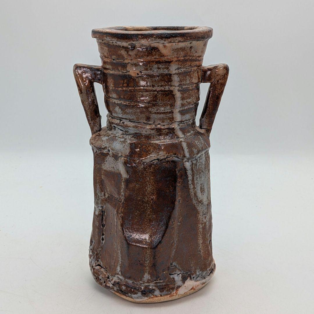 【水漏れあり】人間国宝 加藤卓男 鼡志野花生 共箱合布 美濃焼 志野焼 耳付花入
