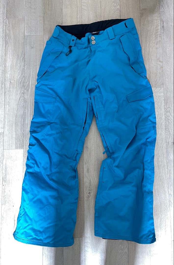 【値下げ】【人気】686スノボウェア上下セット [L]スカル髑髏総柄パンツ青