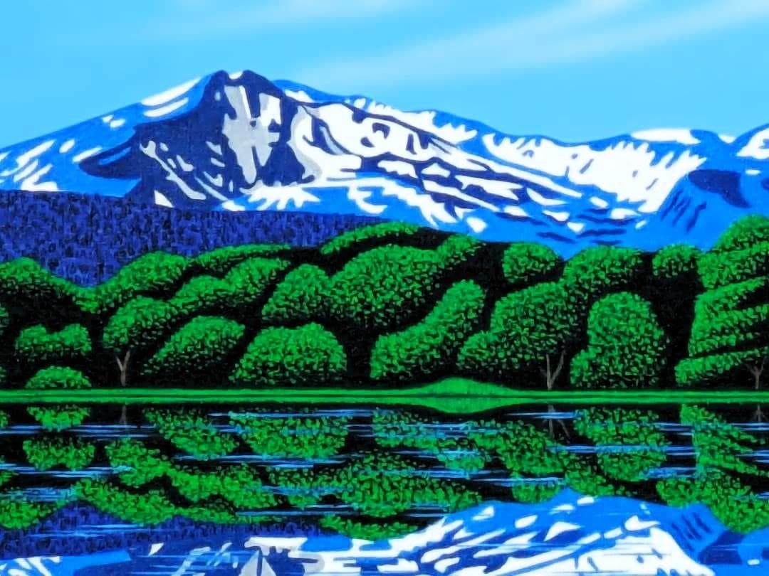 ★鳥海山と湖・肉筆油彩画・F6キャンバス(智博)