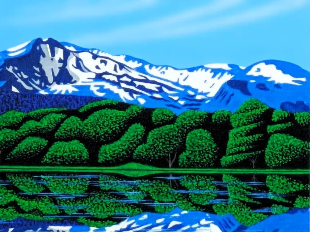 ★鳥海山と湖・肉筆油彩画・F6キャンバス(智博)